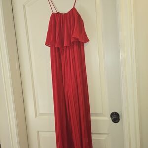 Shinestar Red Pleated Jumpsuit